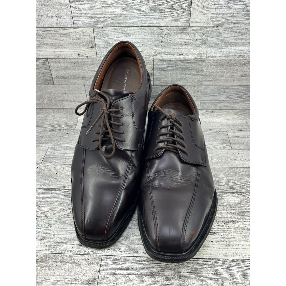 Rockport Men Size 11.5W Dark Brown Leather Bicycle Toe Oxford Dress Shoes K62536